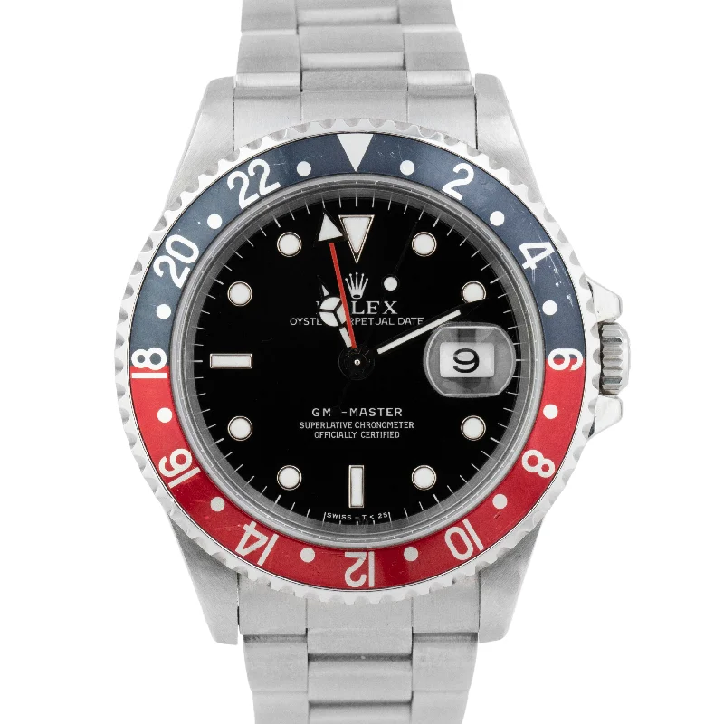 1998 PAPERS Rolex GMT-Master I 40mm PEPSI Blue Red Stainless Watch 16700 BOX