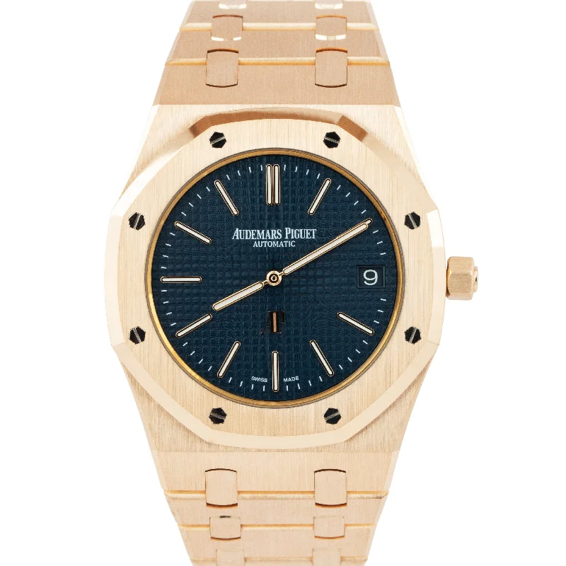 2014 Audemars Piguet Royal Oak Blue 41mm 18K Rose Gold 15202OR.00.1240OR.01 B+P