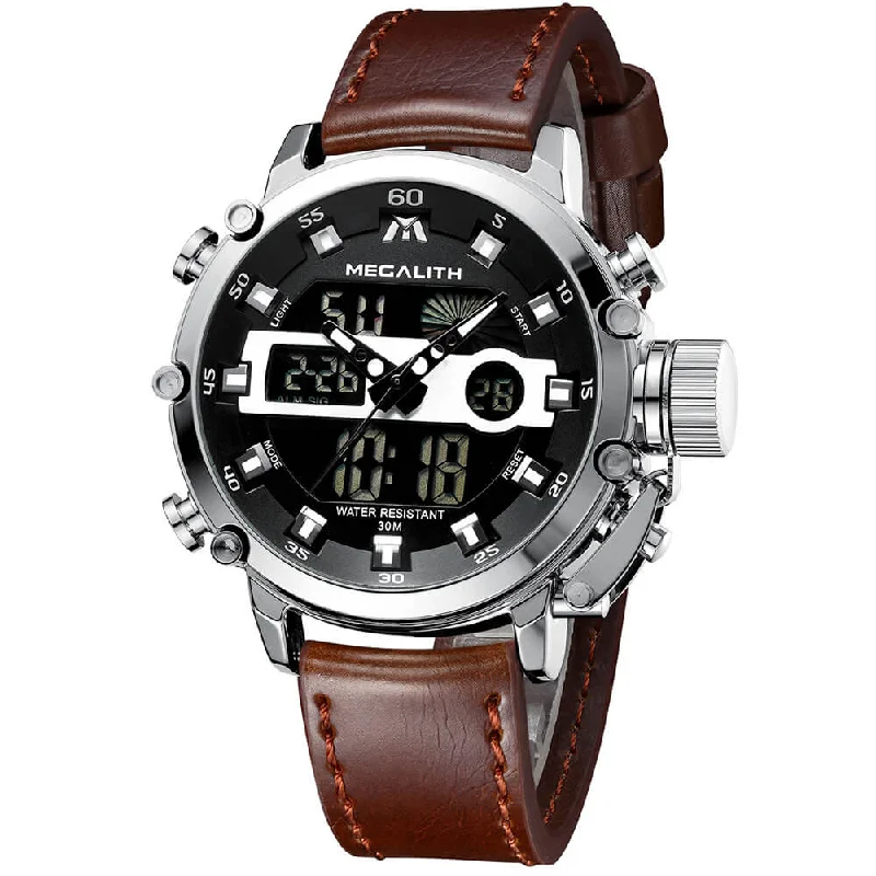 8051M | Analog Digital Men Watch | Leather Band