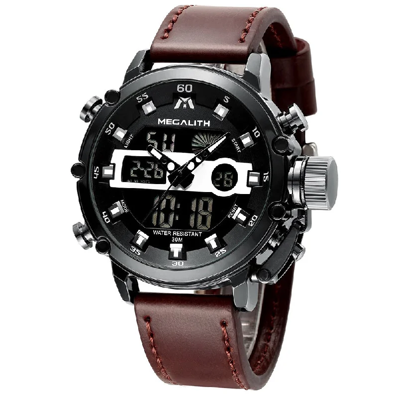 8051M | Analog Digital Men Watch | Leather Band