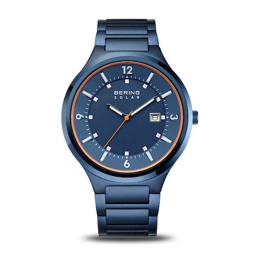 Bering Solar polished/brushed blue gents watch