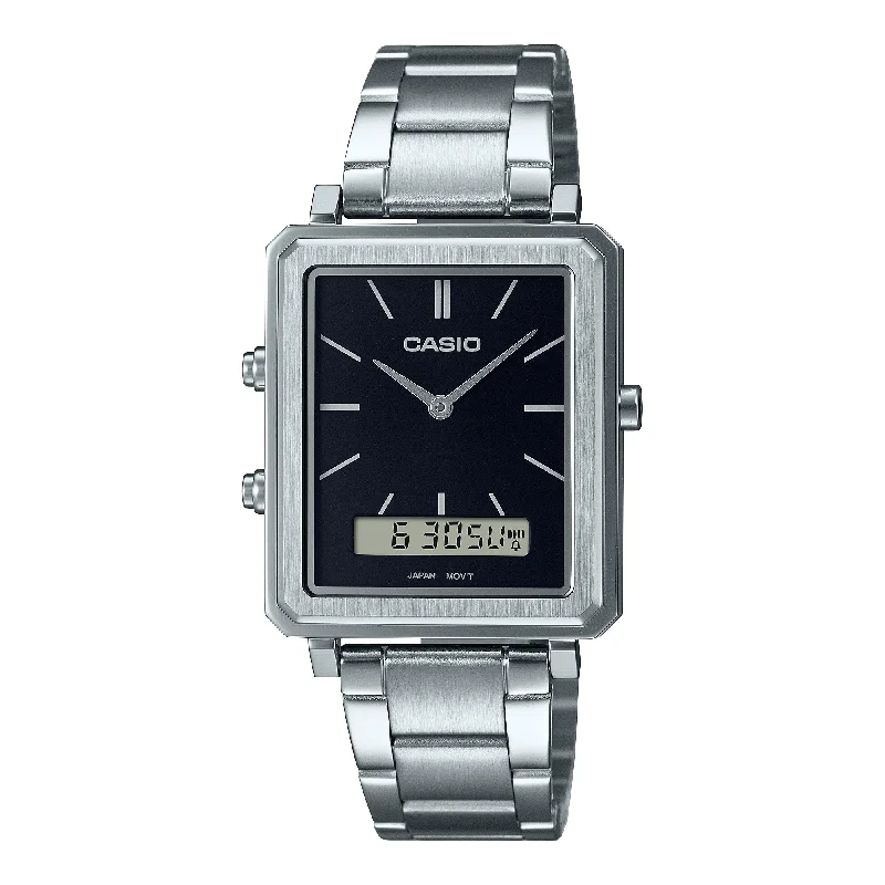 Casio Men's Analog-Digital Dual Time Stainless Steel Band Watch MTPB205D-1E MTP-B205D-1E