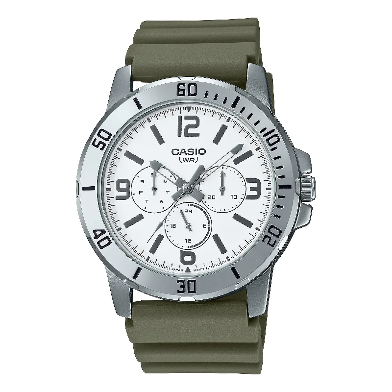 Casio Men's Analog Sporty Green Resin Band Watch MTPVD300-3B MTP-VD300-3B