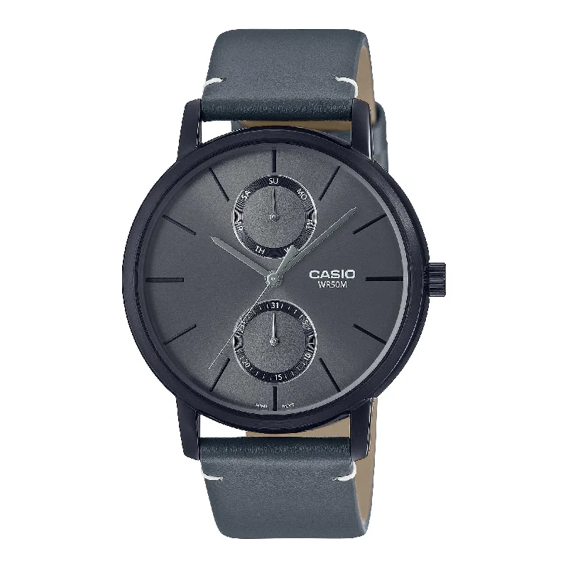 Casio Men's Analog Grey Leather Strap Watch MTPB310BL-1A MTP-B310BL-1A