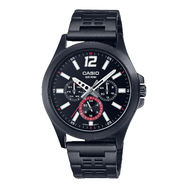 Casio Men's Analog Black Ion Plated Stainless Steel Band Watch MTPE350B-1B MTP-E350B-1B