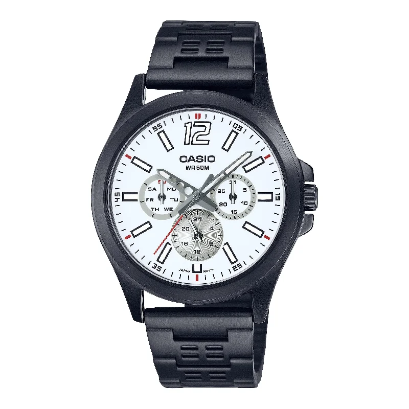 Casio Men's Analog Black Ion Plated Stainless Steel Band Watch MTPE350B-7B MTP-E350B-7B