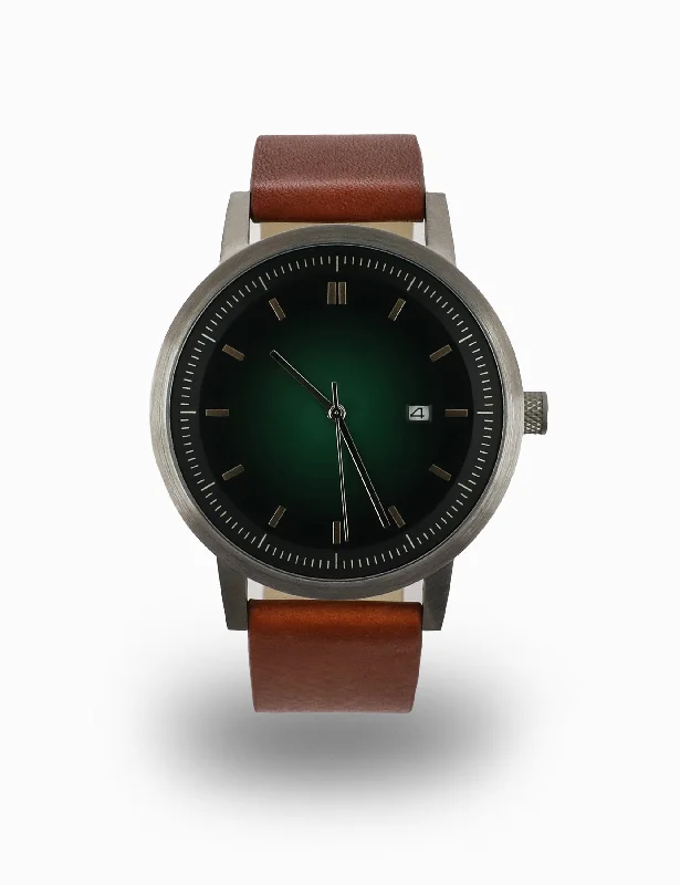 Earl Watch - Silver / Green Sunburst / Tan - 42mm