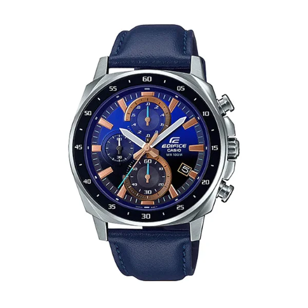 Casio Edifice Blue Leather Strap Watch EFV600L-2A EFV-600L-2A