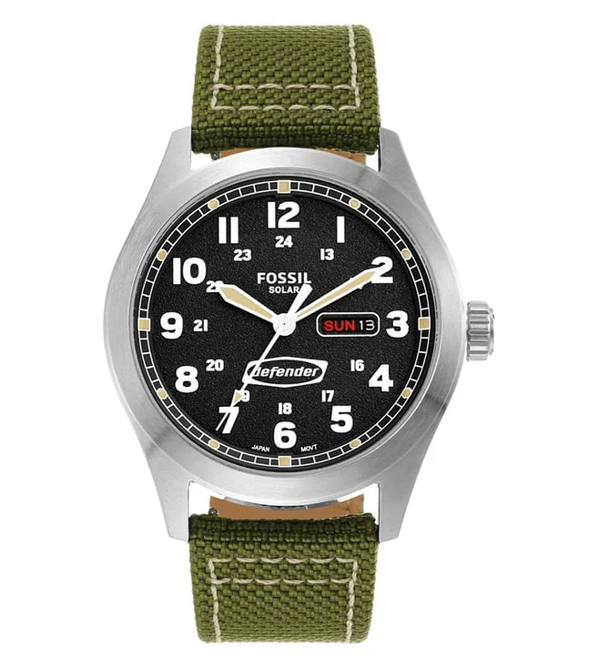 Fossil Men's Defender Solar-Powered Olive Nylon Watch FS5977