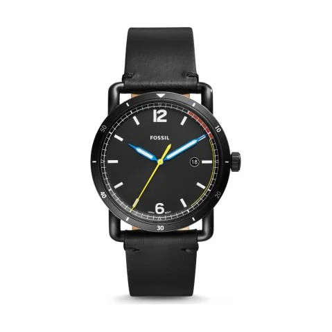 Men's Fossil Commuter Black Leather Strap Watch FS5416