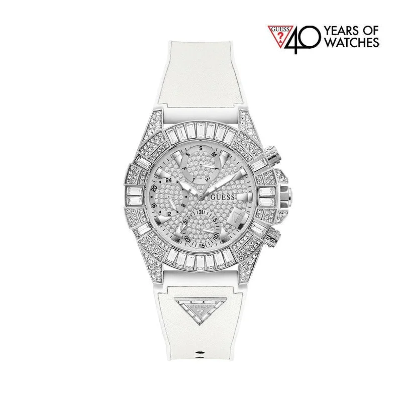 Guess 40th Anniversary Special Edition Ladies White Silver Tone Multi-function Watch