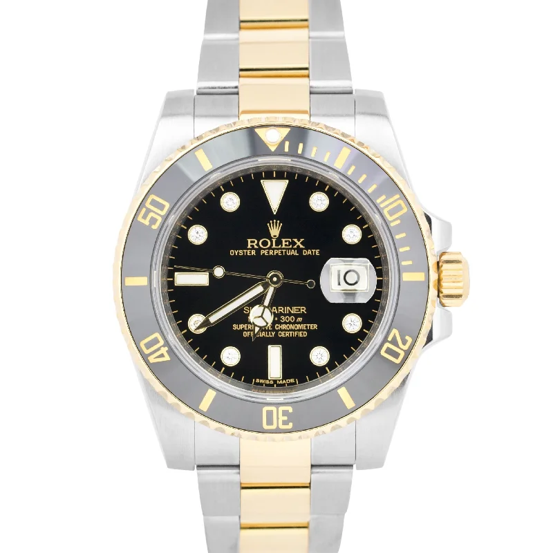 FACTORY DIAMOND Rolex Submariner Ceramic Black 40mm 116613 LN 18K Two-Tone Watch