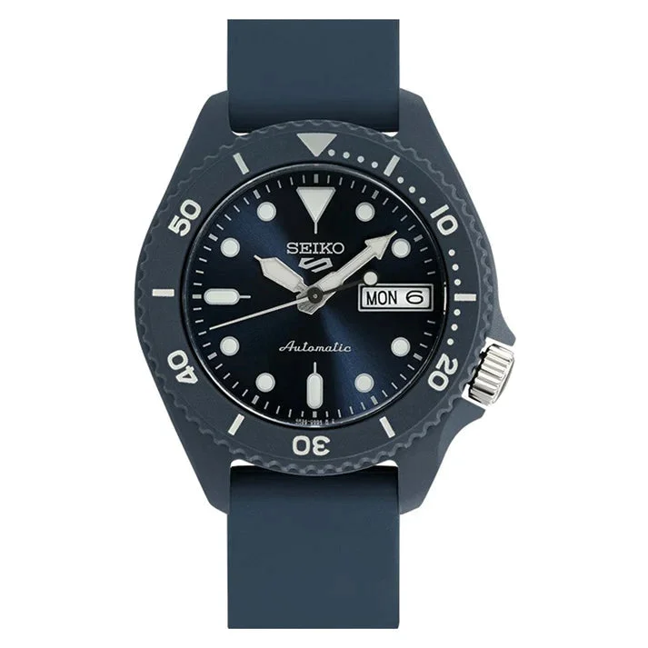 Seiko 5 Sports Automatic Navy Blue Silicone Strap Watch SRPG85K1