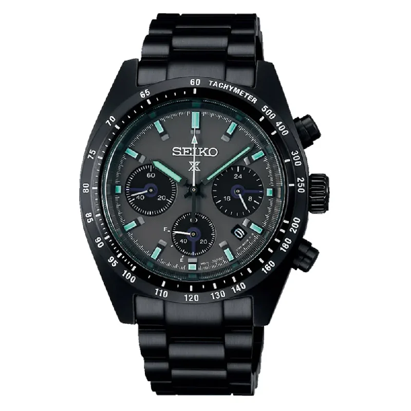 Seiko Prospex Solar Chronograph Speedtimer The Black Series Black Stainless Steel Band Watch SSC917P1