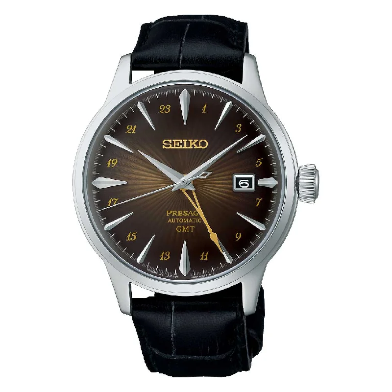 Seiko Presage (Japan Made) Automatic GMT Cocktail Time Black Calf Leather Strap Watch SSK039J1 (LOCAL BUYERS ONLY)