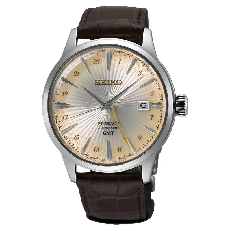 Seiko Presage (Japan Made) Automatic GMT Cocktail Time Dark Brown Calf Leather Strap Watch SSK041J1 (LOCAL BUYERS ONLY)