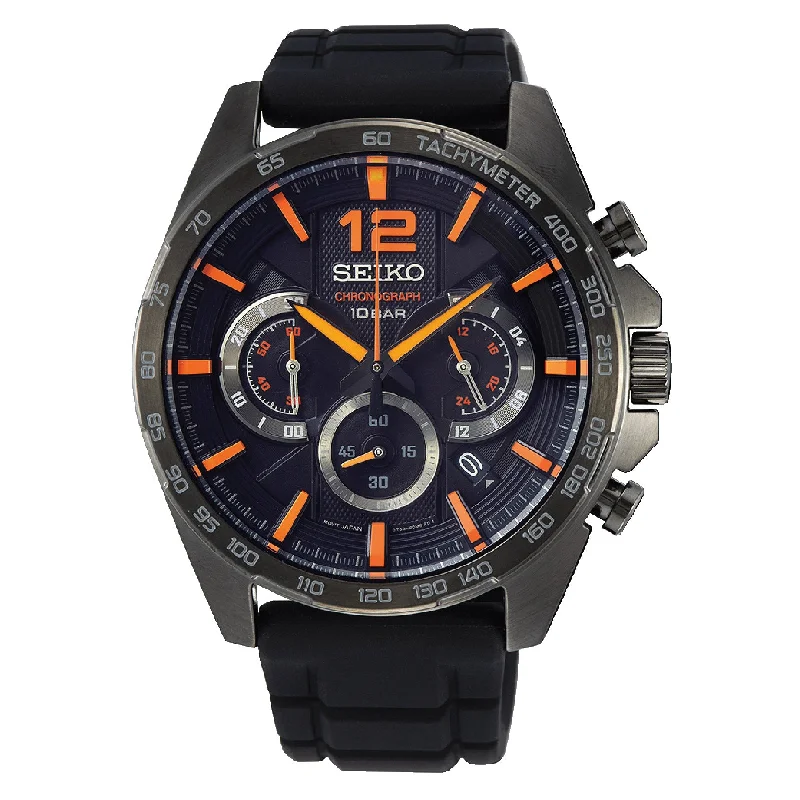 Seiko Chronograph Black Silicone Strap Watch SSB351P1