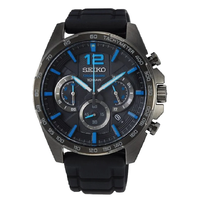 Seiko Chronograph Black Silicone Strap Watch SSB353P1