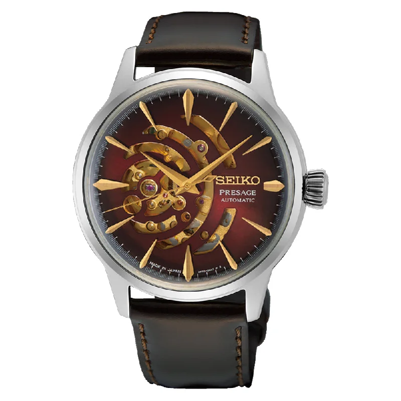 Seiko Presage (Japan Made) Automatic Cocktail Time STAR BAR Red Brick Limited Edition Dark Brown Leather Strap Watch SSA457J1 (LOCAL BUYERS ONLY)