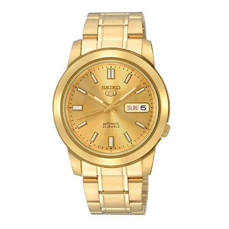 Seiko 5 Automatic Gold-Tone Stainless Steel Band Watch SNKK20K1