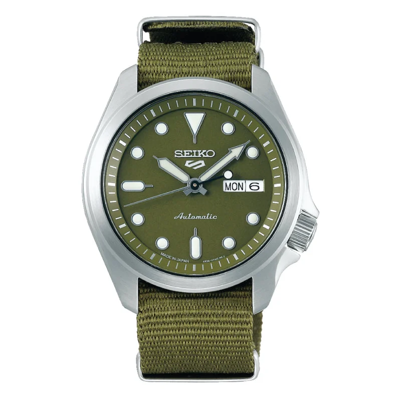 Seiko 5 Sports (Japan Made) Automatic Olive Green Nylon Strap Watch SBSA055 SBSA055J (LOCAL BUYERS ONLY)