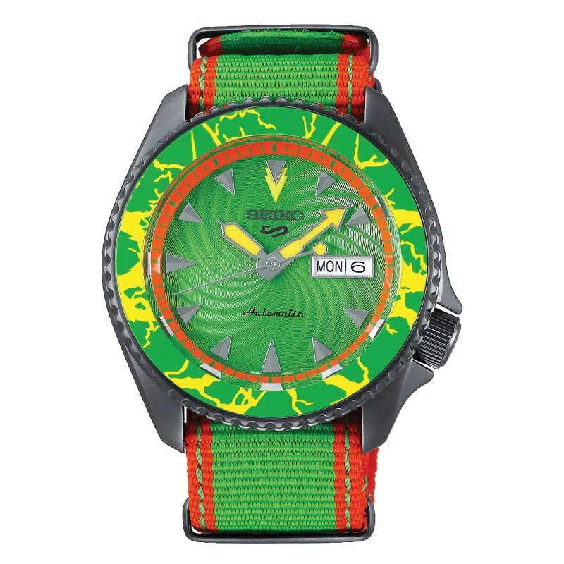 Seiko 5 Sports Automatic STREET FIGHTER V Limited Edition (Call Of The Wind - BLANKA) Green and Orange Nylson Strap Watch SRPF23K1 (LOCAL BUYERS ONLY)