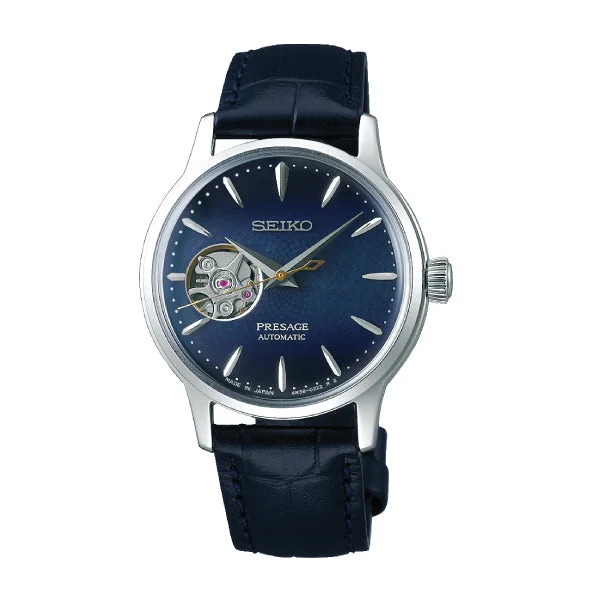 Seiko Presage (Japan Made) Open Heart Automatic Blue Calfskin Leather Strap Watch SSA785J1 (LOCAL BUYERS ONLY)