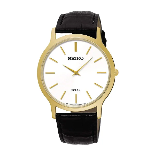 Seiko Solar Black Calf Leather Strap Watch SUP872P1