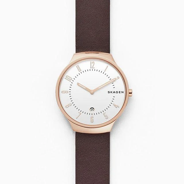 Skagen Men's Grenen Dark Brown Leather Strap Watch SKW6458