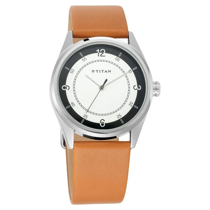 Titan Quartz Analog White Dial Leather Strap Watch for Men 1729sl03