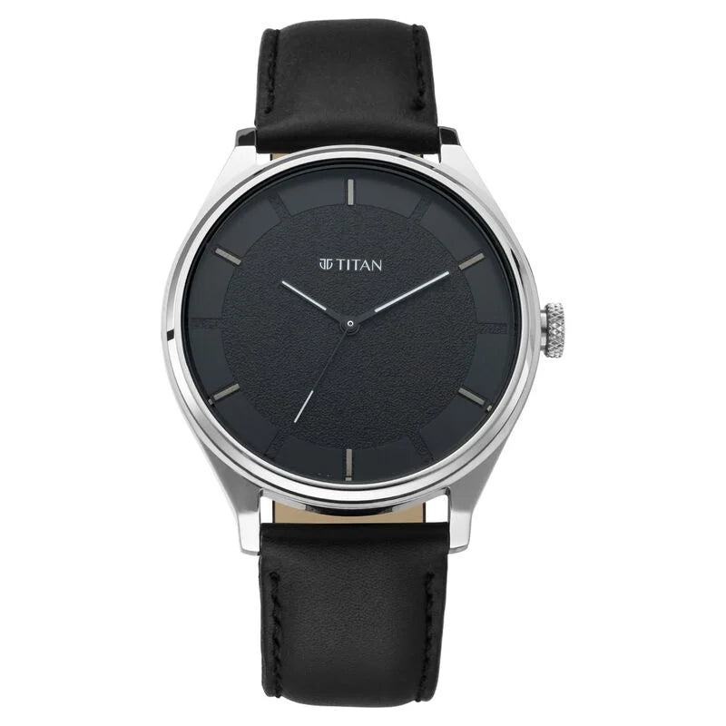 Titan Men's Minimalist Zen Watch: Sleek Leather Strap with Contrast Hands 1802sl11