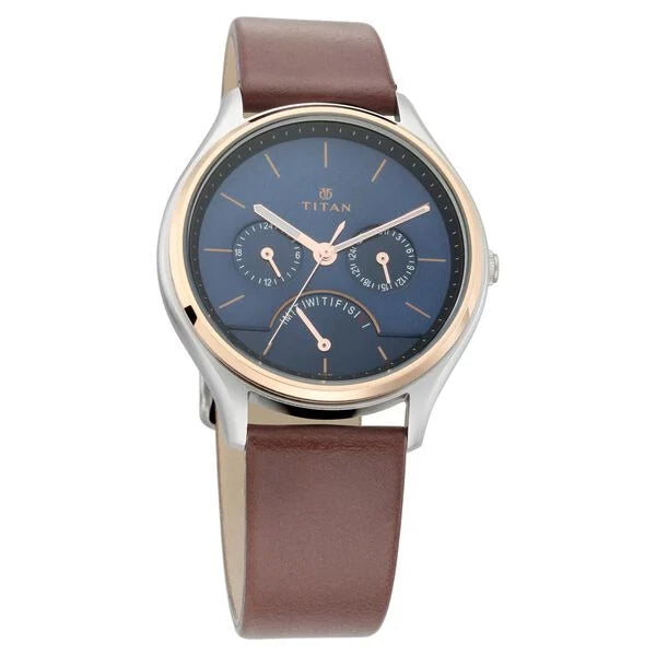 Titan Quartz Multifunction Blue Dial Leather Strap Watch for Men 1803kl01