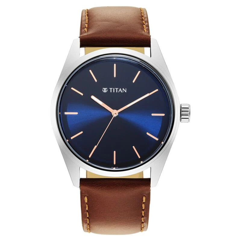 Titan Quartz Analog Blue Dial Leather Strap Watch for Men 1866sl01