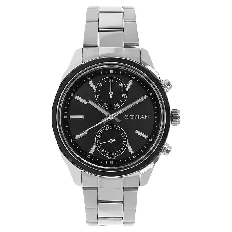 Titan Men's Metropolitan Luxe: Multifunction dark grey Dial with Watch 1733km01