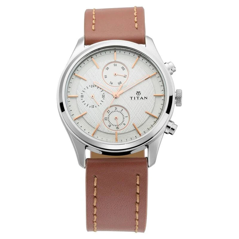 Titan Men's Metropolitan Charm: Men's Multifunctional White Watch 1805sl01