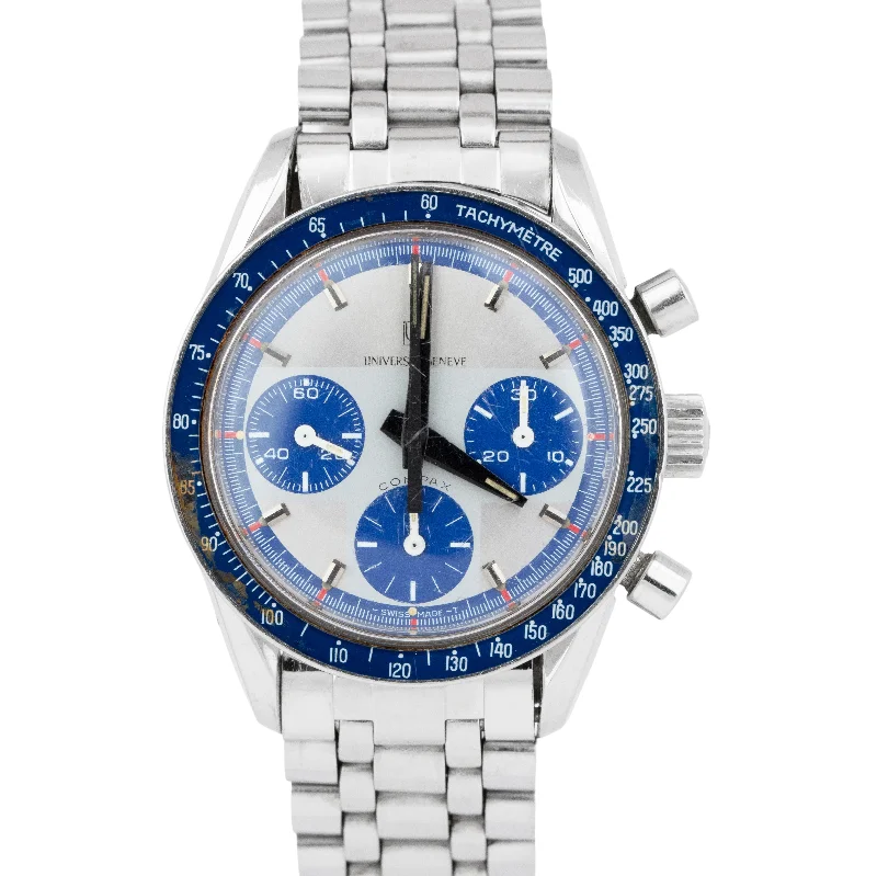 Universal Geneve Compax Nina Rindt Blue Stainless Steel 36mm Watch 885.107